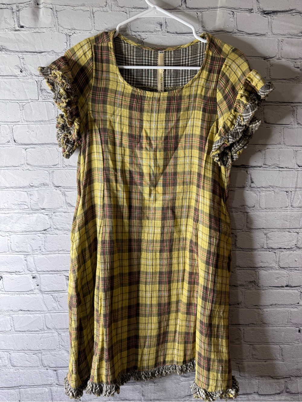 Uncle Frank Yellow Plaid Short Sleeve Tunic Dress XS